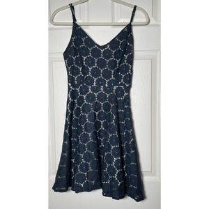 Altar’d State Blue Lace Overlay Dress Cutout Fit Flare Skater Woman’s S Small